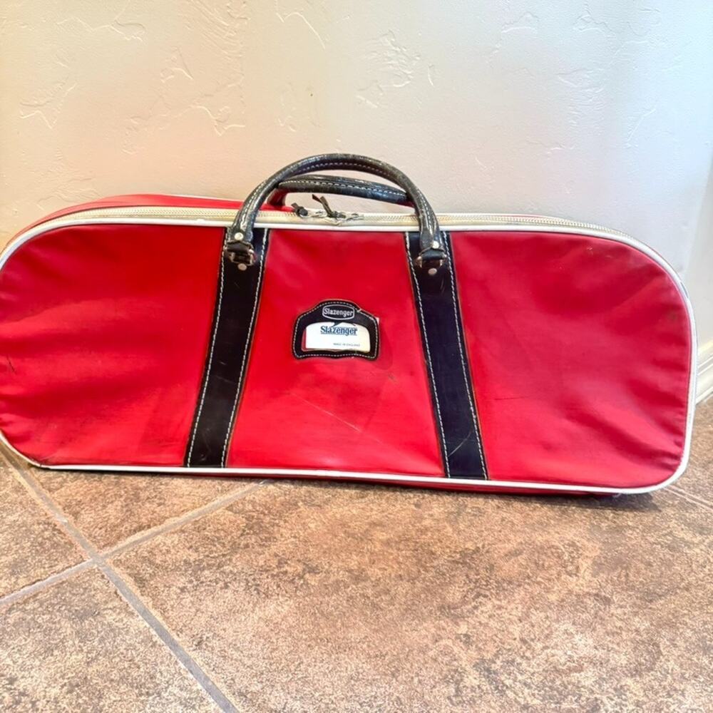 Vintage Slazenger Racquet Travel Case 1950's Red Zip Badminton Tennis England
